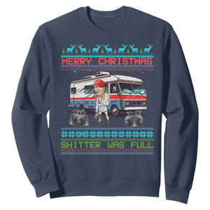 Funny Xmas Movie Trump Sweatshirt Merry Christmas Shitter Was Full Ugly Sweater TS02 Navy Print Your Wear