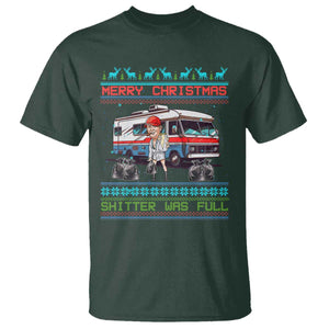 Funny Xmas Movie Trump T Shirt Merry Christmas Shitter Was Full Ugly Sweater TS02 Dark Forest Green Print Your Wear