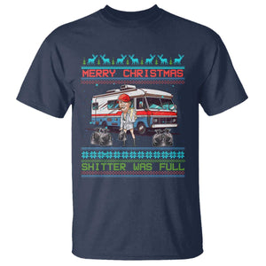 Funny Xmas Movie Trump T Shirt Merry Christmas Shitter Was Full Ugly Sweater TS02 Navy Print Your Wear