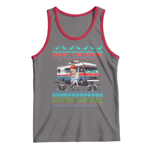 Funny Xmas Movie Trump Tank Top Merry Christmas Shitter Was Full Ugly Sweater TS02 Deep Heather Red Print Your Wear