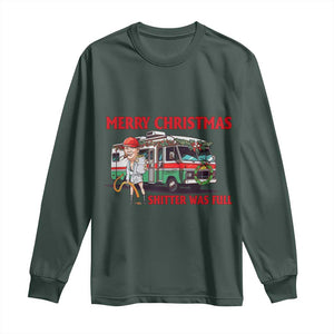 Funny Xmas Movie Trump Long Sleeve Shirt Merry Christmas Shitter Was Full TS02 Dark Forest Green Print Your Wear