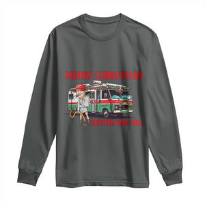 Funny Xmas Movie Trump Long Sleeve Shirt Merry Christmas Shitter Was Full TS02 Dark Heather Print Your Wear