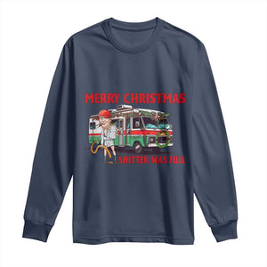 Funny Xmas Movie Trump Long Sleeve Shirt Merry Christmas Shitter Was Full TS02 Navy Print Your Wear