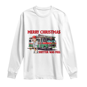 Funny Xmas Movie Trump Long Sleeve Shirt Merry Christmas Shitter Was Full TS02 White Print Your Wear