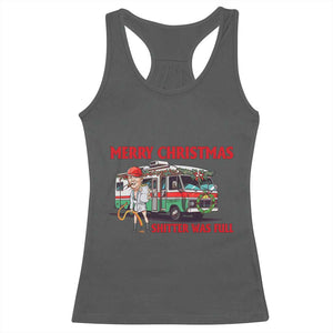 Funny Xmas Movie Trump Racerback Tank Top Merry Christmas Shitter Was Full TS02 Dark Heather Print Your Wear