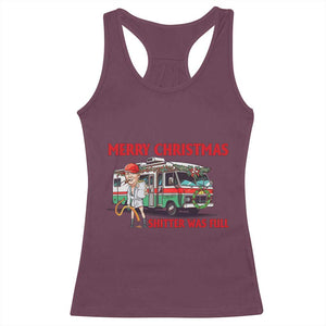 Funny Xmas Movie Trump Racerback Tank Top Merry Christmas Shitter Was Full TS02 Maroon Print Your Wear