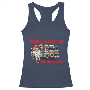 Funny Xmas Movie Trump Racerback Tank Top Merry Christmas Shitter Was Full TS02 Navy Print Your Wear