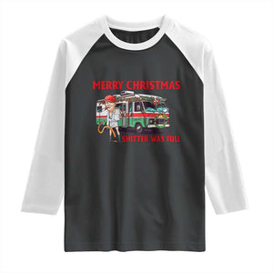 Funny Xmas Movie Trump Raglan Shirt Merry Christmas Shitter Was Full TS02 Black White Print Your Wear