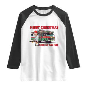 Funny Xmas Movie Trump Raglan Shirt Merry Christmas Shitter Was Full TS02 White Black Print Your Wear