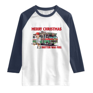 Funny Xmas Movie Trump Raglan Shirt Merry Christmas Shitter Was Full TS02 White Navy Print Your Wear