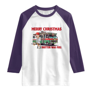 Funny Xmas Movie Trump Raglan Shirt Merry Christmas Shitter Was Full TS02 White Purple Print Your Wear