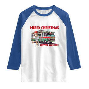 Funny Xmas Movie Trump Raglan Shirt Merry Christmas Shitter Was Full TS02 White Royal Print Your Wear