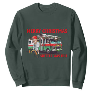 Funny Xmas Movie Trump Sweatshirt Merry Christmas Shitter Was Full TS02 Dark Forest Green Print Your Wear