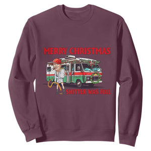 Funny Xmas Movie Trump Sweatshirt Merry Christmas Shitter Was Full TS02 Maroon Print Your Wear