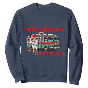 Funny Xmas Movie Trump Sweatshirt Merry Christmas Shitter Was Full TS02 Navy Print Your Wear