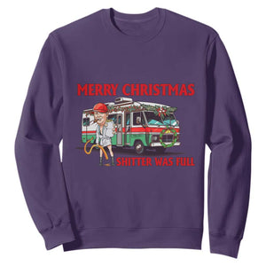 Funny Xmas Movie Trump Sweatshirt Merry Christmas Shitter Was Full TS02 Purple Print Your Wear