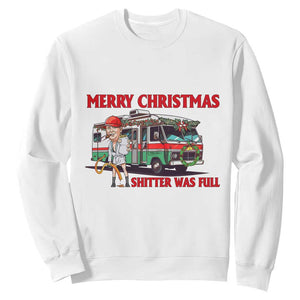 Funny Xmas Movie Trump Sweatshirt Merry Christmas Shitter Was Full TS02 White Print Your Wear