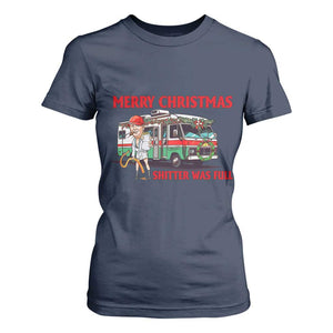 Funny Xmas Movie Trump T Shirt For Women Merry Christmas Shitter Was Full TS02 Navy Print Your Wear