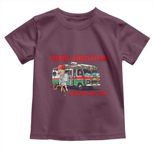 Funny Xmas Movie Trump Toddler T Shirt Merry Christmas Shitter Was Full TS02 Maroon Print Your Wear