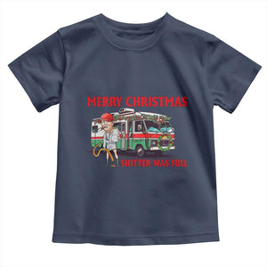 Funny Xmas Movie Trump Toddler T Shirt Merry Christmas Shitter Was Full TS02 Navy Print Your Wear