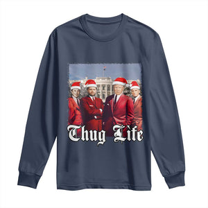 Christmas Trump Long Sleeve Shirt Thug Life Trump Vance RFK Elon TS02 Navy Print Your Wear