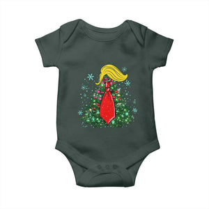 Christmas Trump Baby Onesie Funny Xmas Tree Blonde Hair Red Cravat TS02 Dark Forest Green Print Your Wear