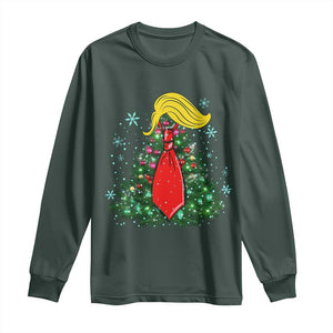 Christmas Trump Long Sleeve Shirt Funny Xmas Tree Blonde Hair Red Cravat TS02 Dark Forest Green Print Your Wear