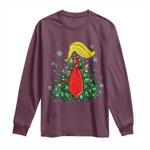 Christmas Trump Long Sleeve Shirt Funny Xmas Tree Blonde Hair Red Cravat TS02 Maroon Print Your Wear