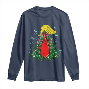 Christmas Trump Long Sleeve Shirt Funny Xmas Tree Blonde Hair Red Cravat TS02 Navy Print Your Wear