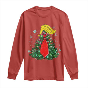 Christmas Trump Long Sleeve Shirt Funny Xmas Tree Blonde Hair Red Cravat TS02 Red Print Your Wear