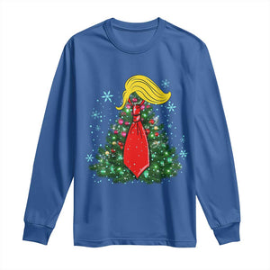 Christmas Trump Long Sleeve Shirt Funny Xmas Tree Blonde Hair Red Cravat TS02 Royal Blue Print Your Wear