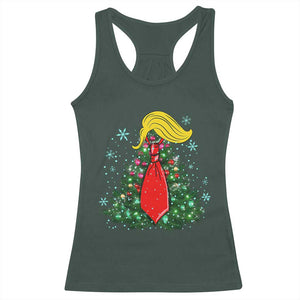 Christmas Trump Racerback Tank Top Funny Xmas Tree Blonde Hair Red Cravat TS02 Dark Forest Green Print Your Wear