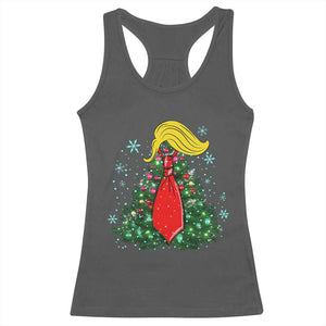 Christmas Trump Racerback Tank Top Funny Xmas Tree Blonde Hair Red Cravat TS02 Dark Heather Print Your Wear