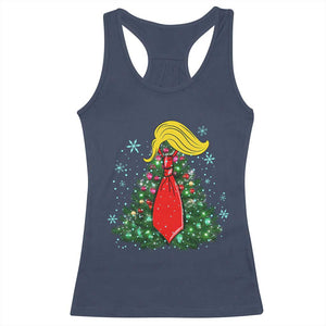 Christmas Trump Racerback Tank Top Funny Xmas Tree Blonde Hair Red Cravat TS02 Navy Print Your Wear