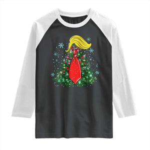 Christmas Trump Raglan Shirt Funny Xmas Tree Blonde Hair Red Cravat TS02 Black White Print Your Wear