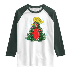 Christmas Trump Raglan Shirt Funny Xmas Tree Blonde Hair Red Cravat TS02 White Dark Forest Green Print Your Wear