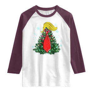 Christmas Trump Raglan Shirt Funny Xmas Tree Blonde Hair Red Cravat TS02 White Maroon Print Your Wear