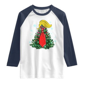 Christmas Trump Raglan Shirt Funny Xmas Tree Blonde Hair Red Cravat TS02 White Navy Print Your Wear