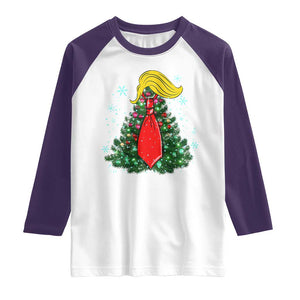 Christmas Trump Raglan Shirt Funny Xmas Tree Blonde Hair Red Cravat TS02 White Purple Print Your Wear