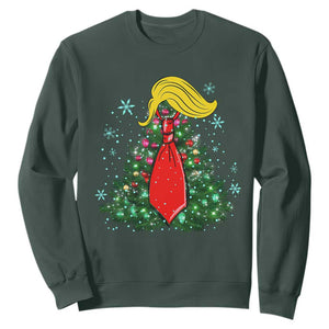 Christmas Trump Sweatshirt Funny Xmas Tree Blonde Hair Red Cravat TS02 Dark Forest Green Print Your Wear