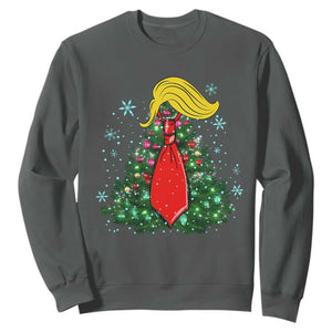 Christmas Trump Sweatshirt Funny Xmas Tree Blonde Hair Red Cravat TS02 Dark Heather Print Your Wear