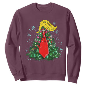 Christmas Trump Sweatshirt Funny Xmas Tree Blonde Hair Red Cravat TS02 Maroon Print Your Wear