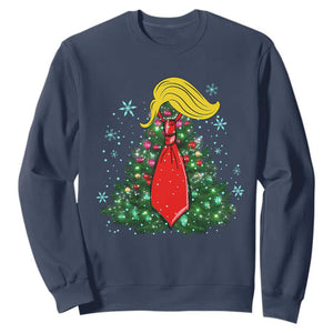 Christmas Trump Sweatshirt Funny Xmas Tree Blonde Hair Red Cravat TS02 Navy Print Your Wear