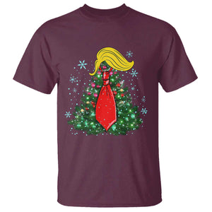 Christmas Trump T Shirt Funny Xmas Tree Blonde Hair Red Cravat TS02 Maroon Print Your Wear