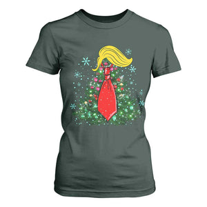 Christmas Trump T Shirt For Women Funny Xmas Tree Blonde Hair Red Cravat TS02 Dark Forest Green Print Your Wear