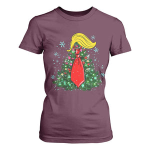 Christmas Trump T Shirt For Women Funny Xmas Tree Blonde Hair Red Cravat TS02 Maroon Print Your Wear