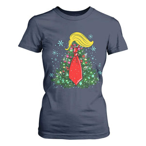 Christmas Trump T Shirt For Women Funny Xmas Tree Blonde Hair Red Cravat TS02 Navy Print Your Wear