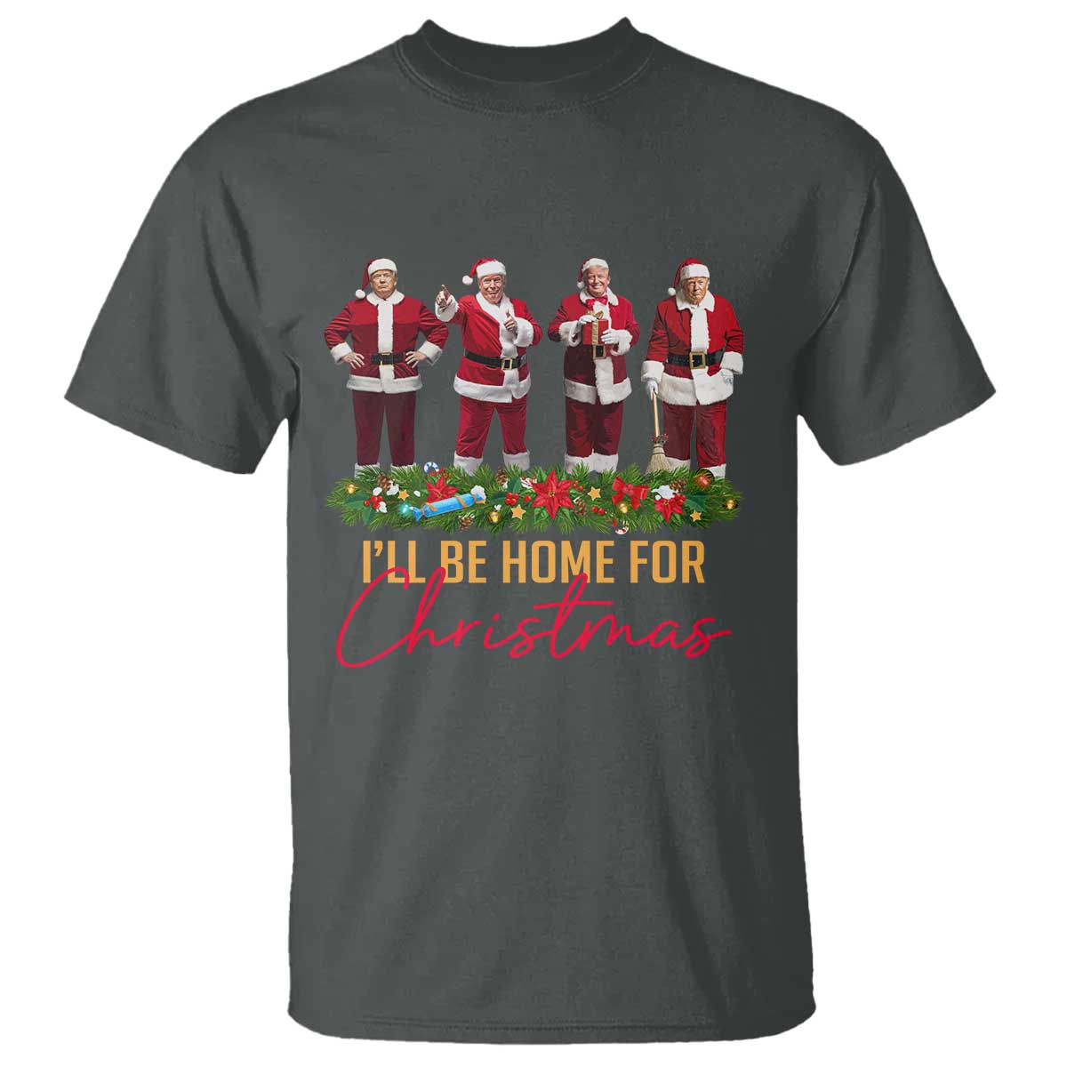 Christmas Trump Dance T Shirt Cosplay Santa President Dancing TS02 Dark Heather Print Your Wear
