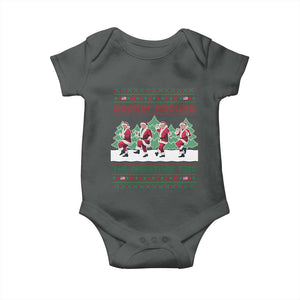 Christmas Trump Dance Baby Onesie Rocking Around The Christmas Tree US President Dancing TS02 Dark Heather Print Your Wear