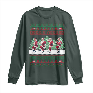 Christmas Trump Dance Long Sleeve Shirt Rocking Around The Christmas Tree US President Dancing TS02 Dark Forest Green Print Your Wear